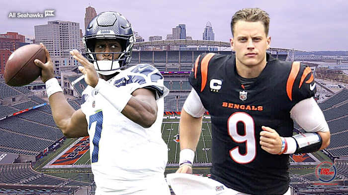 Seattle Seahawks quarterback Geno Smith (left) and Cincinnati Bengals quarterback Joe Burrow (right)